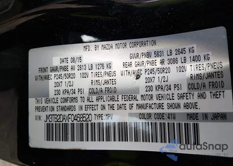 2015 Mazda Cx-9 Grand Touring z USA, uszkodzony, nr VIN JM3TB2DAXF0468520